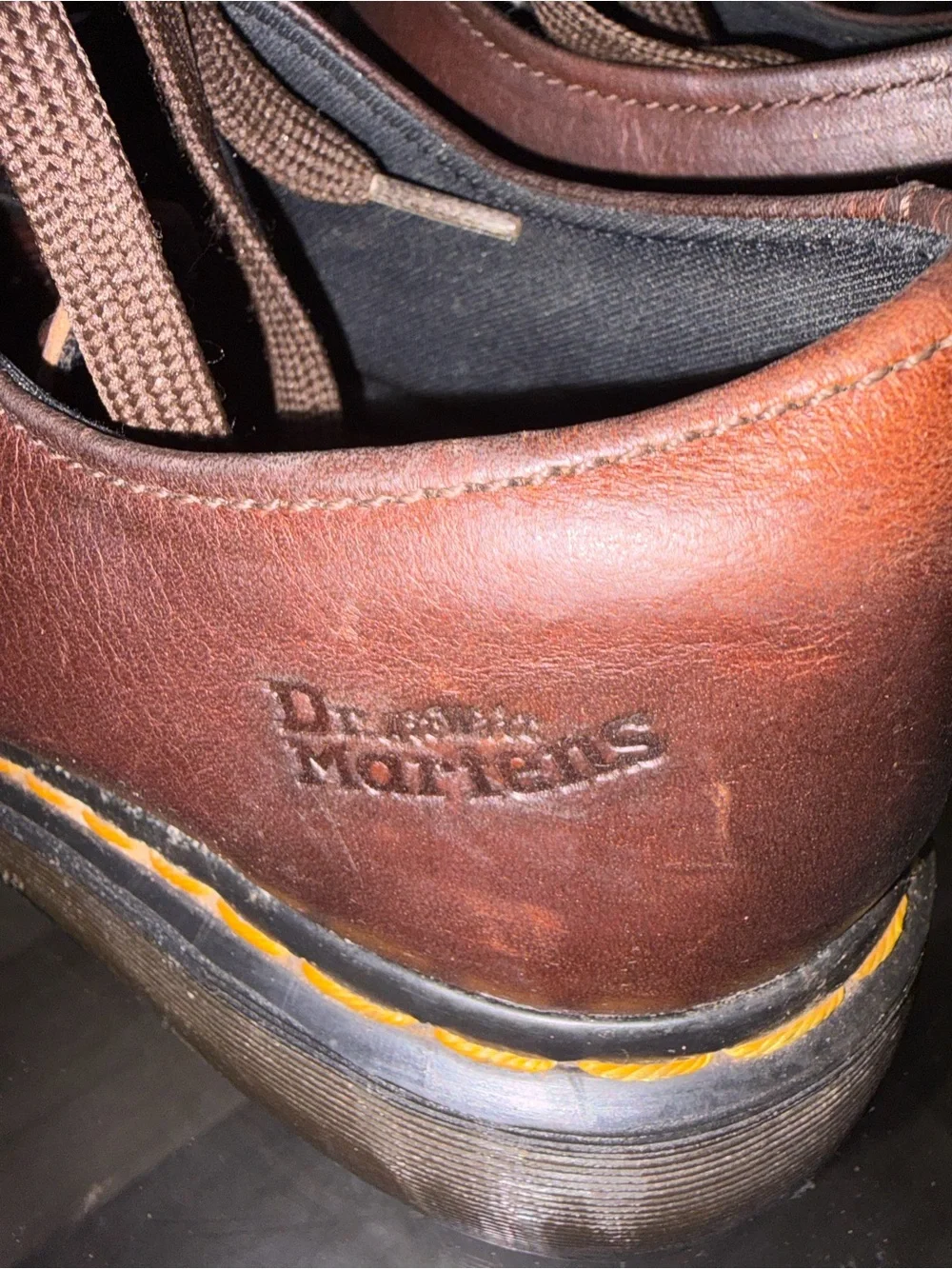 Dr. Martens Brown Leather Wingtip Derby Shoes with Yellow Welt